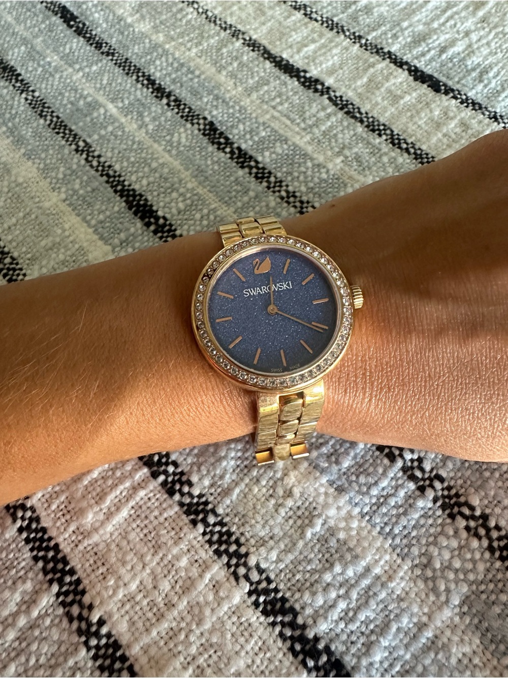 Swarovski Gold-Tone Bracelet Watch with Blue Crystal Dial